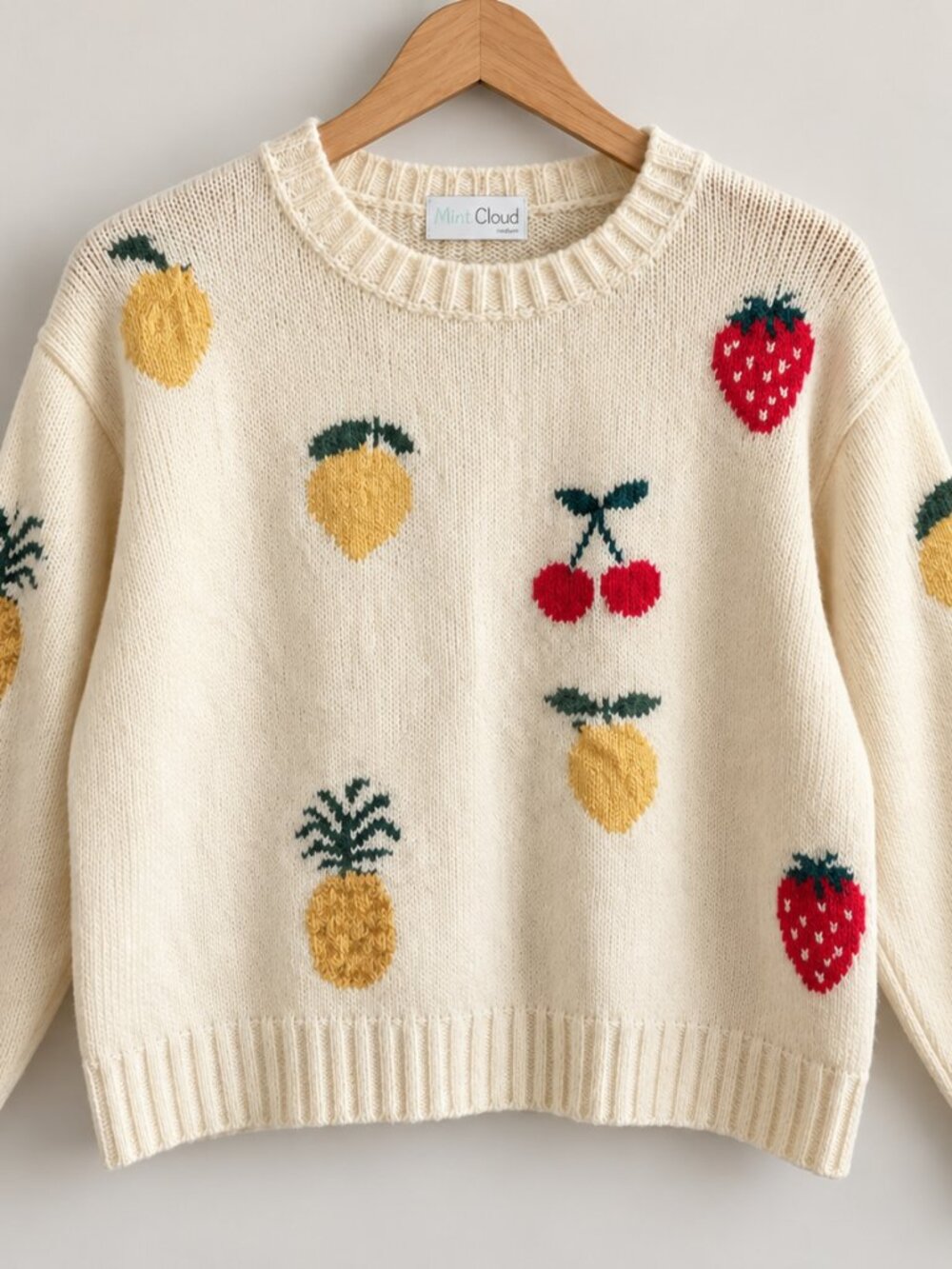 Mint Cloud Fruit Motif Sweater Sz Medium